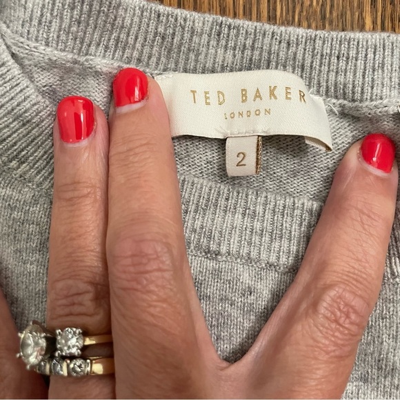 Ted Baker London Gray Sweater Bow Sleeves Cutout Lightweight Size 2 - Picture 2 of 10
